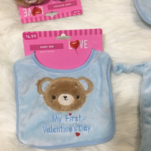 My First Valentine Day Blue:Booties,Bib &Lovey NWT - Picture 3 of 7